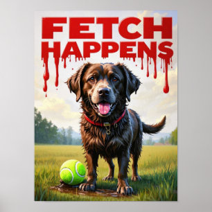 Fetch Happy Humoristique affiche chien boueux Labr