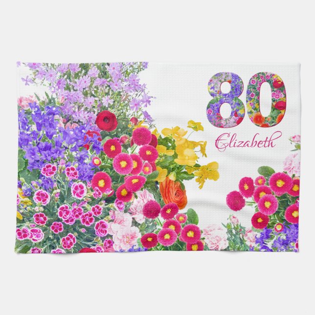 Fête 80e anniversaire bouquet floral serviettes de (Horizontal)