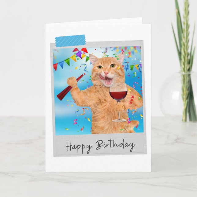 Fête Animal Ginger Chat Drôle Anniversaire Carte (Devant)