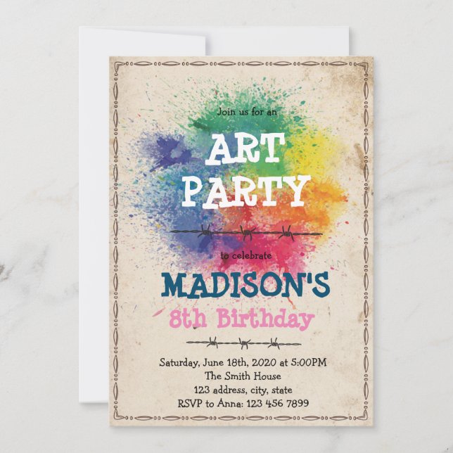 Fête artistique de paintball Invitation (Devant)