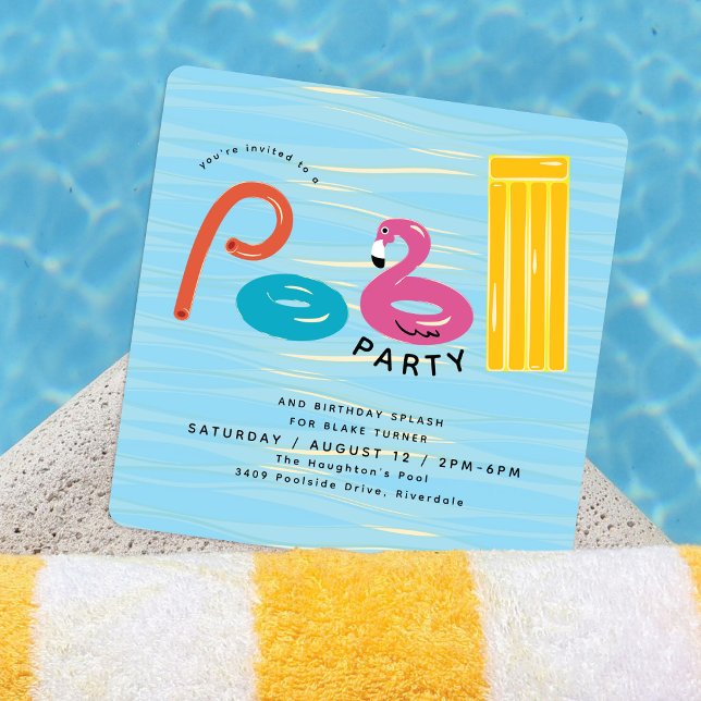 Fête au bord de la piscine | Invitation d'annivers (Créateur téléchargé)