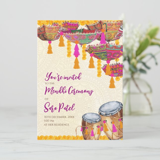 Fête au henné invitations Fête Mehndi, Fête Mehndi (Debout devant)