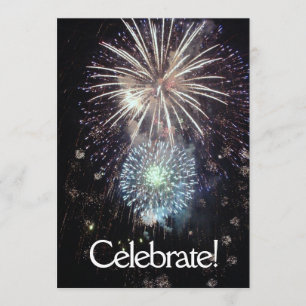 Fête avec Fireworks - Carte d'invitation plate