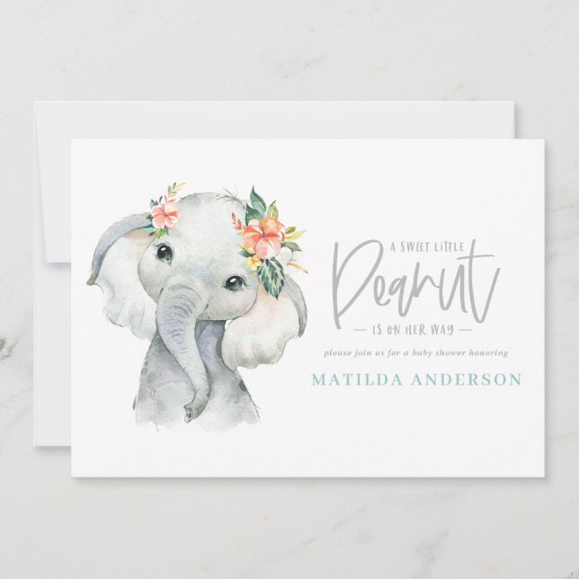 Fête baby shower de petite fille à l'éléphant aqua (Devant)