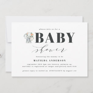 Fête baby shower d'éléphant aquarelle