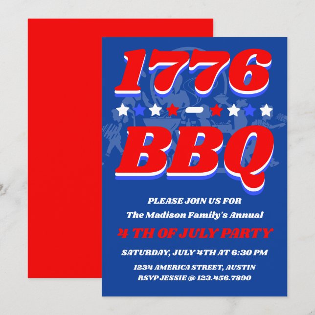 Fête BBQ 1776 | Invitation pour une soirée de feux (Devant / Derrière)