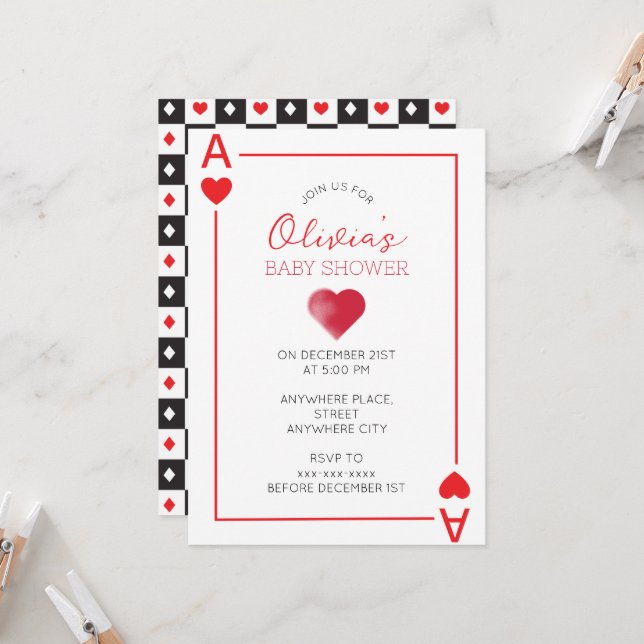 Fête bébé carte à jouer coeurs  (Devant/Arrière en situation)