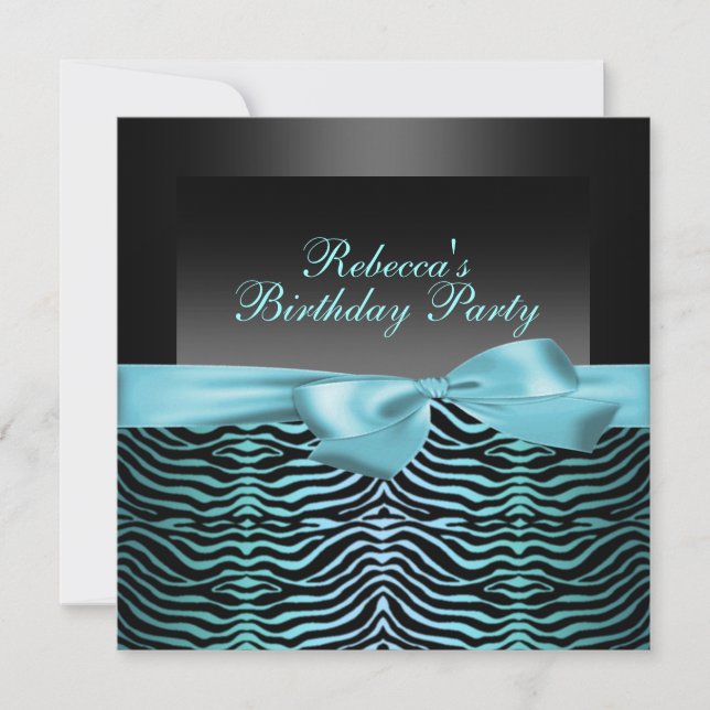 Fête Black & Blue Zebra Invitation Anniversaire (Devant)