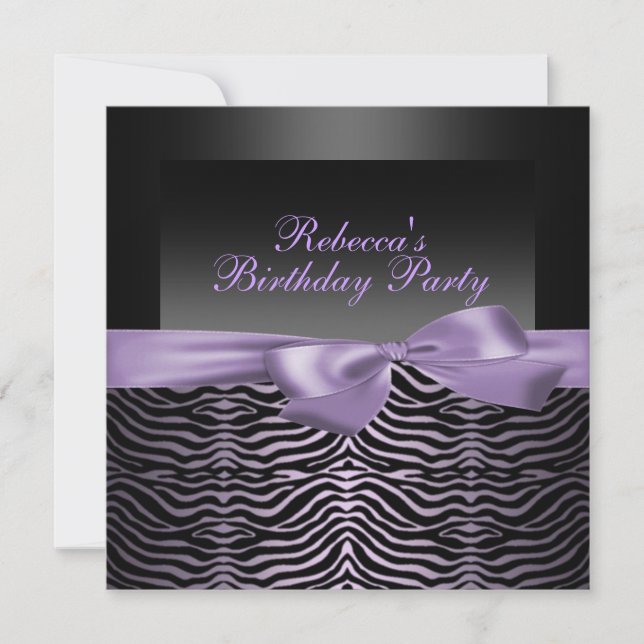 Fête Black & Purple Zebra Invitation Anniversaire (Devant)