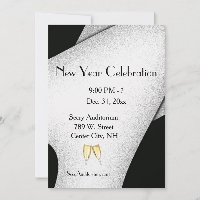 Fête Champagne Verre Nouvel An Invitation (Devant)