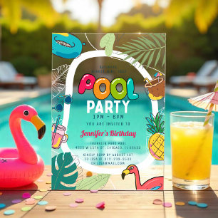 Fête Colorée au Piscine Invitation d'anniversair