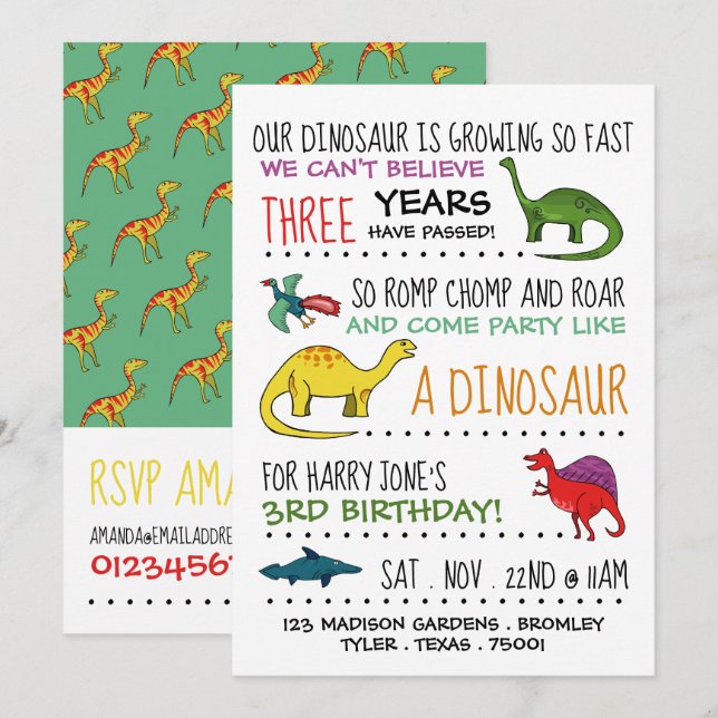 Fête comme un dinosaure Anniversaire Invitation (Devant / Derrière)