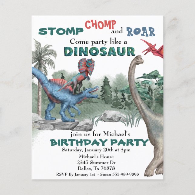 Fête comme un Invitation Dinosaure d'aquarelle d'a (Devant)