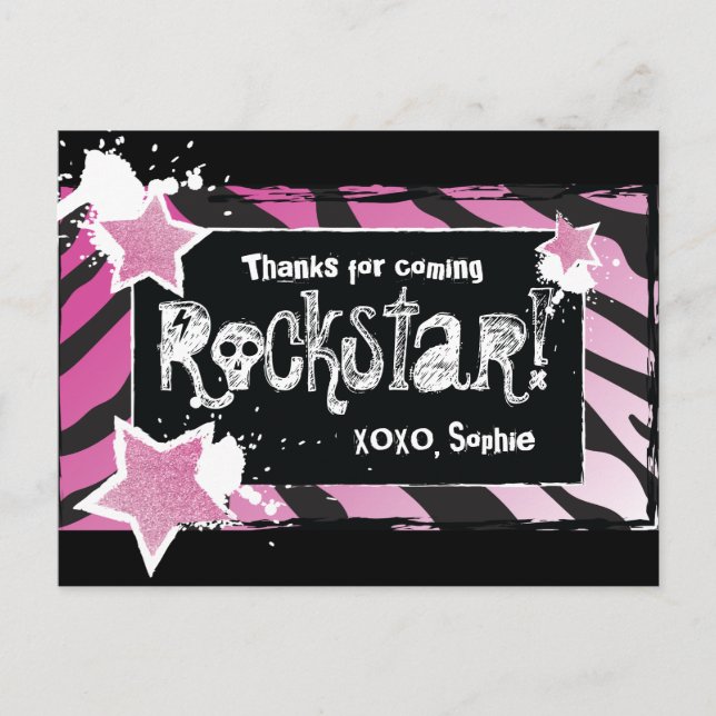 Fête comme une Rockstar - Merci rose carte postale (Devant)