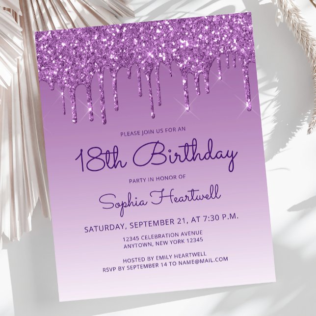 Fête d'anniversaire 18 ans Budget Glitter Drip Vio (Créateur téléchargé)