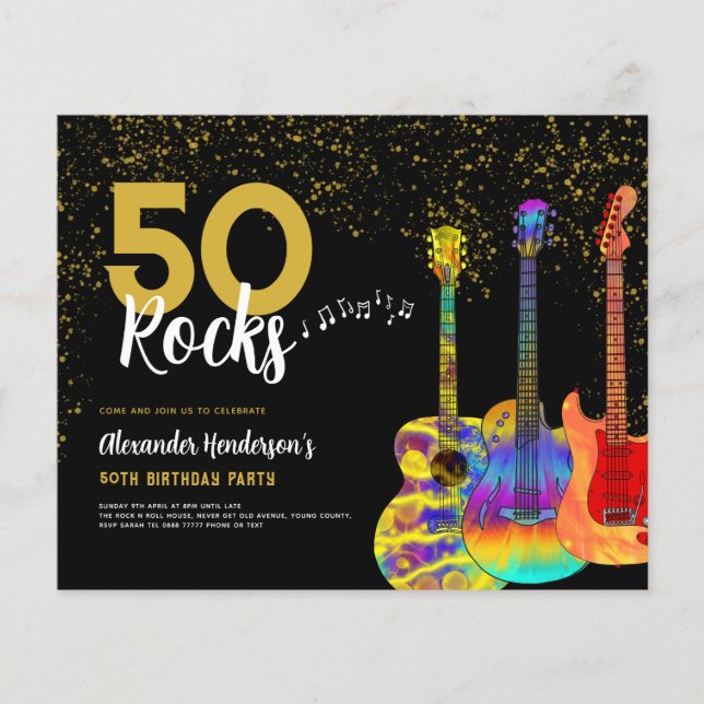 Fête d'anniversaire 50 ans 50 Rocks Guitare Doré P (Devant)