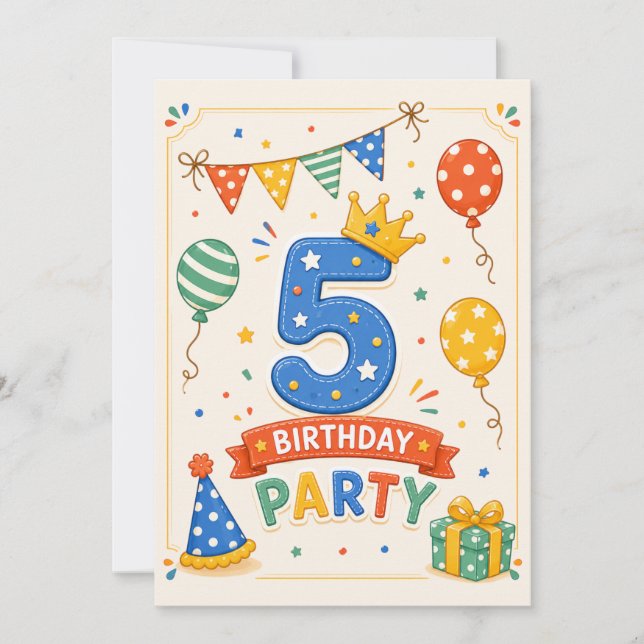 Fête d'anniversaire 5 ans colorée et personnalisée (Devant)