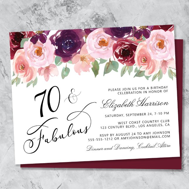 Fête d'anniversaire 70 ans Budget Floral Bourgogne (Créateur téléchargé)