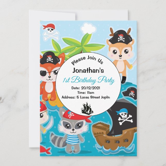 Fête d'anniversaire animal Pirate Invitation (Devant)