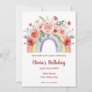 Fête d'anniversaire aquarelle arc-en-ciel floral v