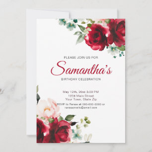 Fête d'anniversaire aux roses rouges aquarelle