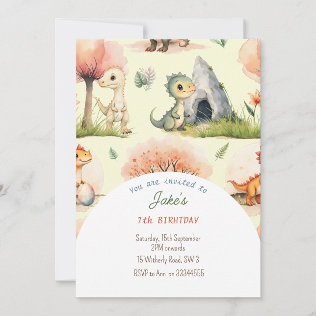 Fête d'anniversaire avec invitation de dinosaures  (Devant)