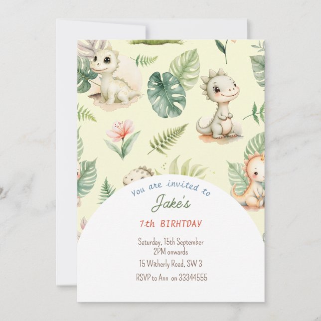 Fête d'anniversaire avec invitation de dinosaures  (Devant)