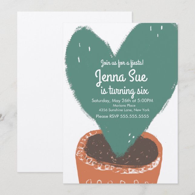 Fête d'anniversaire avec plante à cœur de cactus K (Devant / Derrière)