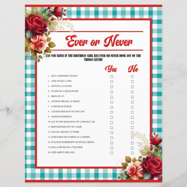 Fête d'anniversaire bleu classique Jeu jamais ou j (Devant)