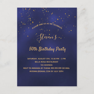 fête d'anniversaire bleu or simple invitation
