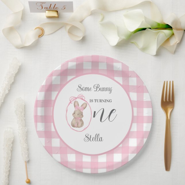 Fête d'anniversaire de 1 an Some Bunny assiette en (Mariage)