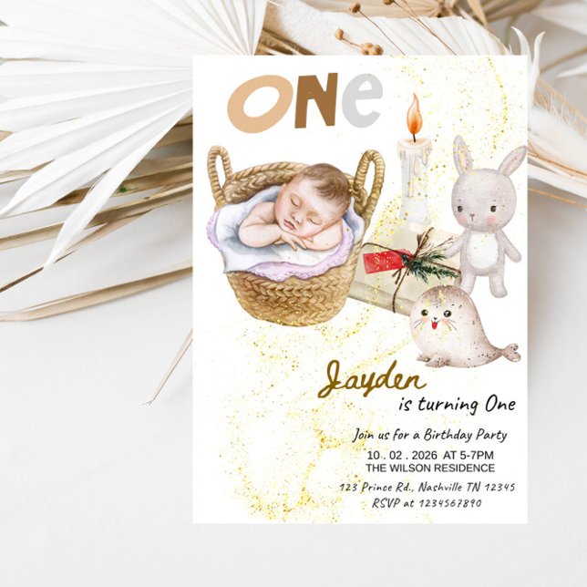 Fête d'anniversaire de garçon de 1 an - Invitation (Créateur téléchargé)