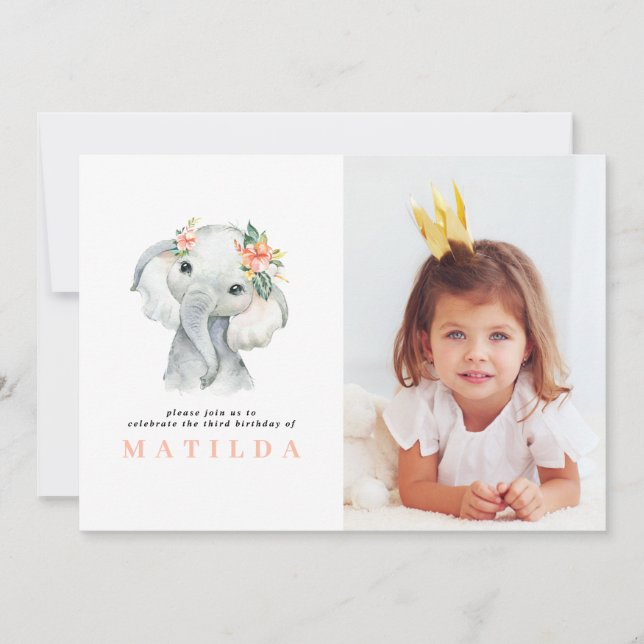 Fête d'anniversaire de petite fille d'éléphant aqu (Devant)