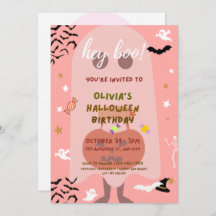 fête d'anniversaire d'Halloween rose invitation po
