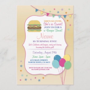 Fête d'anniversaire d'hamburger tout invitation