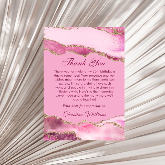 Fête d'anniversaire élégante rose et or Merci (Pink and Gold Birthday Party Thank you Card)
