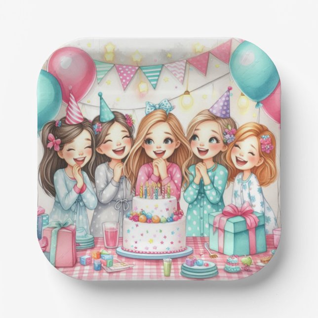 Fête d'anniversaire en pyjama de sommeil assiette  (Recto)