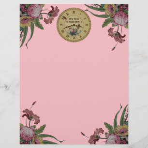 Fête d'anniversaire Horloge vintage avec fleurs