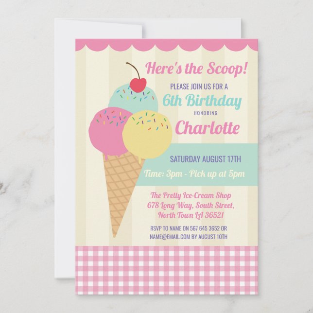 Fête d'anniversaire Invitation Crème glacée Scoop  (Devant)