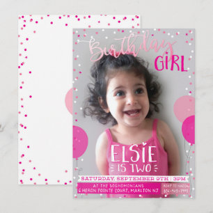 FÊTE D'ANNIVERSAIRE invitation mignon ballons rose