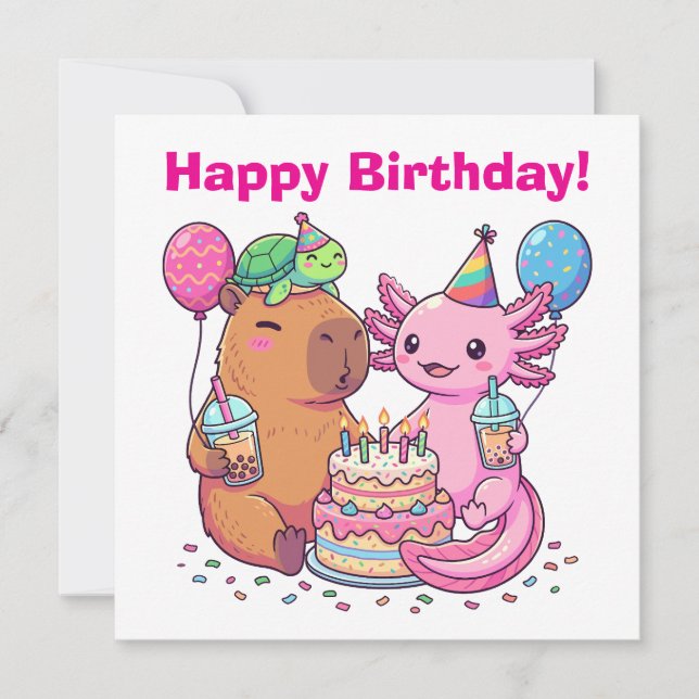 Fête d'anniversaire mignonne Kawaii Capybara et Ax (Devant)