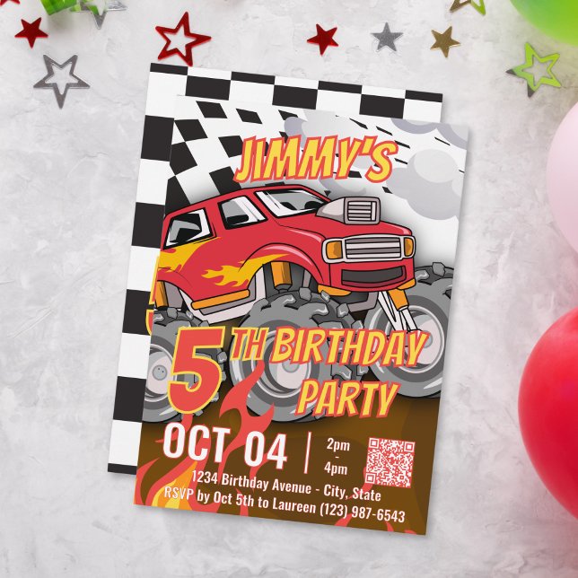 Fête d'anniversaire Monster Truck QR Code Fun (Créateur téléchargé)