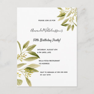 Fête d'anniversaire olivier vert invitation botani