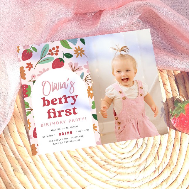 Fête d'anniversaire Photo Premier Budget Fraise Ba (Card Front Mock-up)