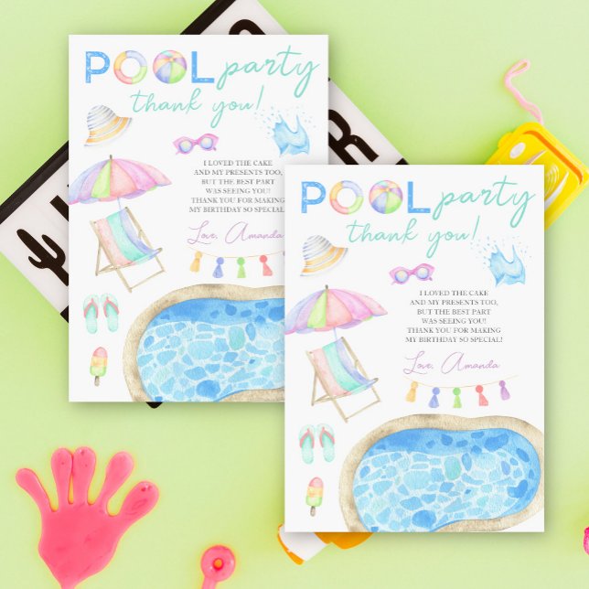 Fête d'anniversaire Piscine Aquarelle Merci (Créateur téléchargé)