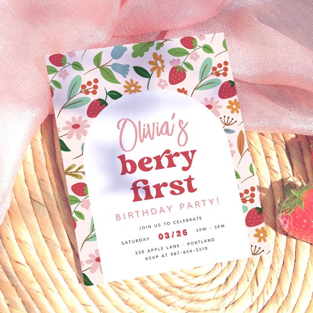 Fête d'anniversaire premier budget Strawberry Berr (Card Front Mock-up)