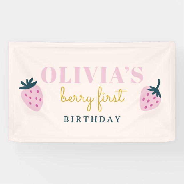 Fête d'anniversaire rose fraise Bannière (Horizontal)