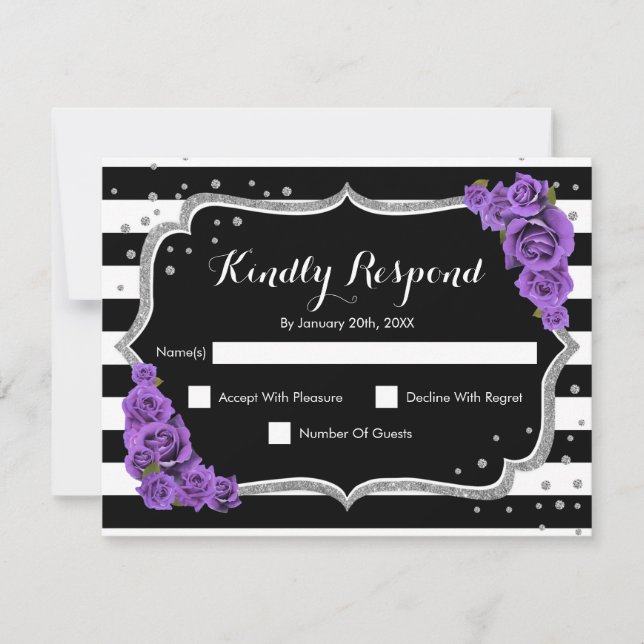 Fête d'anniversaire RSVP - Carte noire violet arge (Devant)