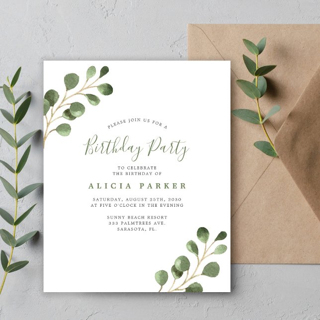 Fête d'anniversaire simple au eucalyptus à petit b (Créateur téléchargé)