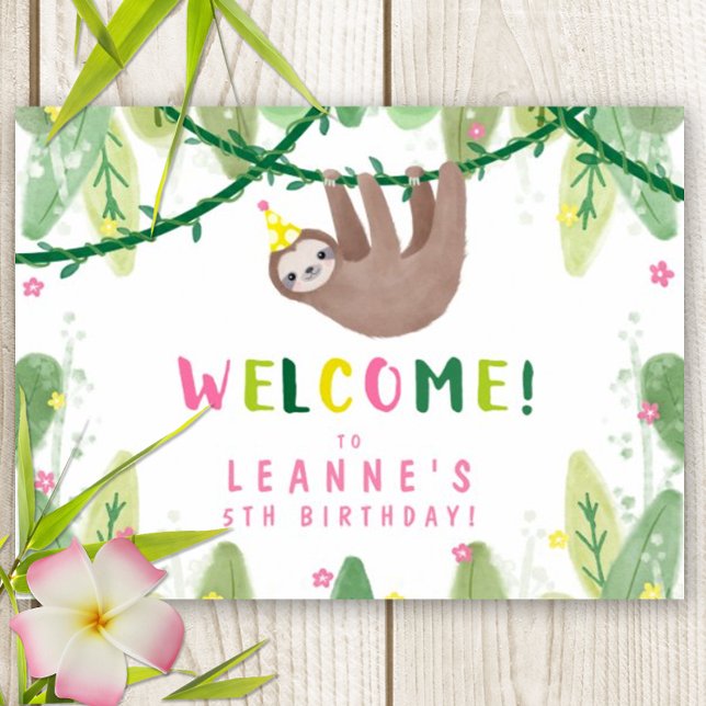 Fête d'anniversaire Sloth en Affiche de bienvenue  (Super cute sloth Welcome Party Poster)